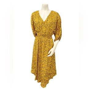 Anthropologie Yellow Floral Smocked Midi Dress XS Boho V-Neck